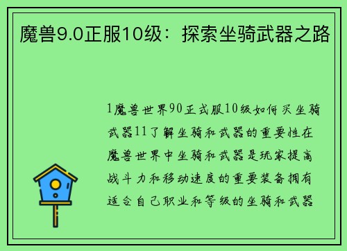 魔兽9.0正服10级：探索坐骑武器之路